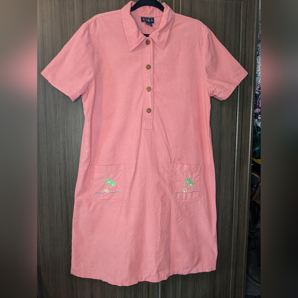 Blue J. Cotton Chambray Embroidered Beach Dress, Large